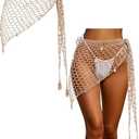 Geyoga Women Crochet Cover-ups Skirt Triangle Shawl Mermaid Skirt Hollow out Swimwear Shell Beach Fishnet Wrap size S