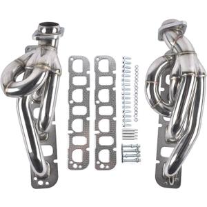 Exhaust Shorty Headers Manifold Replacement for Ram 1500 2500 3500 Pickup Truck 5.7L V8 Hemi 2003-2008 304 Stainless Steel Polished Finish