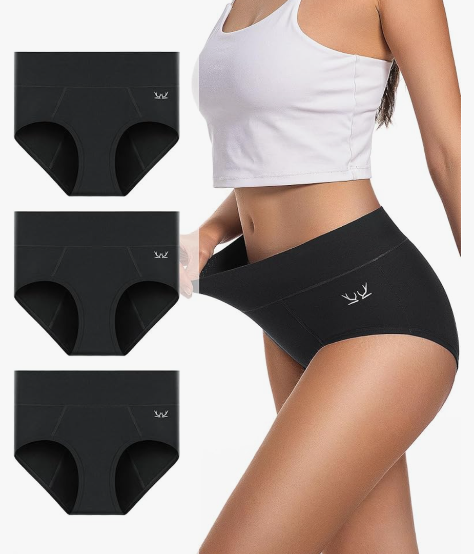 Period Underwear For Women Heavy Flow, Leakproof Panties High Waisted Cotton Postpartum Teens Hipster Briefs 3 Pack, Size Medium, Black 