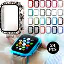 Sieral 24 Pcs Smart Watch Screen Protector Watch Bumper Case Hard Pc Case with Tempered Glass Screen Protective Cover Compatible with Iwatch for Men Women, Assorted Colors (38mm)