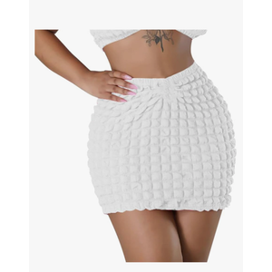 WDPL Women's Mini Mermaid Pleated Stretchable Bubble Casual Party Skirt, Medium