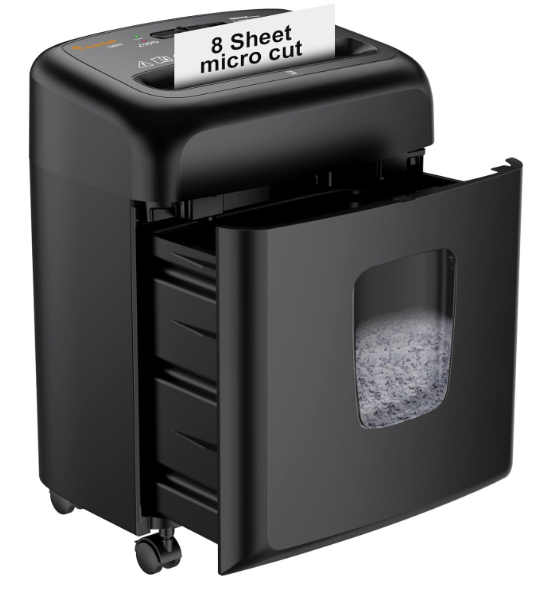 Bonsaii 8 Sheet High Security Micro Cut Paper Shredder with 4 Gallon Pullout Basket, Credit Cards/Mail/Staples/Clips Shredder for Home Office Use (C206-G), Black