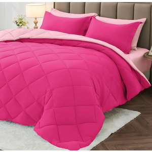 Queen Comforter, Reversible Bed in a Bag Queen Size, All Season Bedding Comforter, Hot Pink & Baby Pink