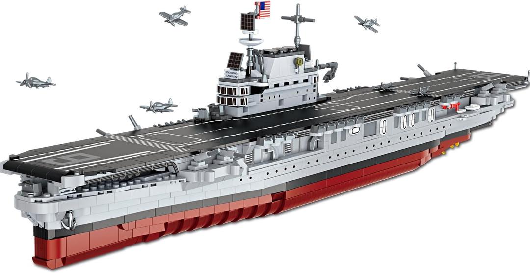 MEOA USS Enterprise Aircraft Battleship Building Toys 1883PCS WW2 Army CV-6 Carrier Building Blocks with Molded Airplane & Display Stand Military Navy Ship Model for Adults