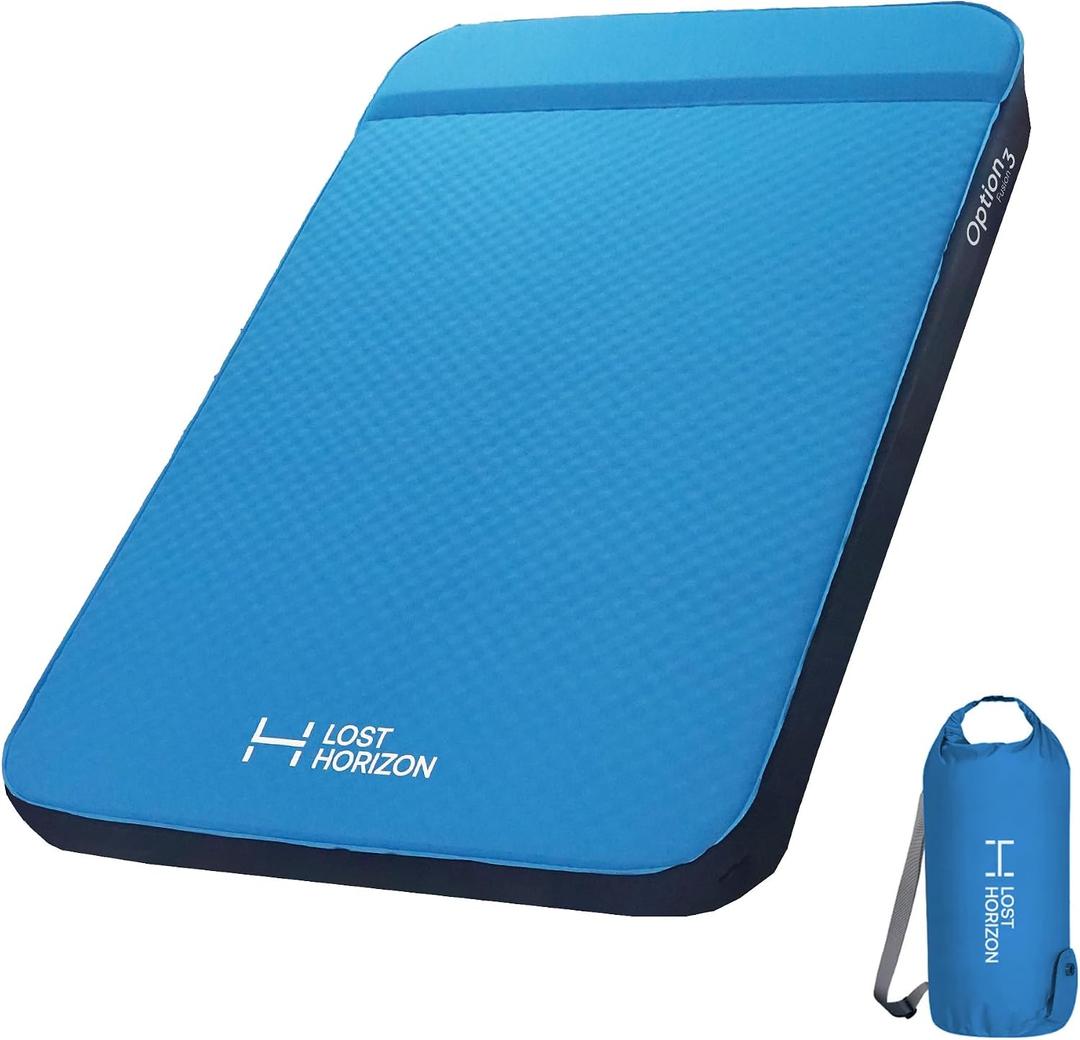 Lost Horizon Air & Foam Camping Mattress, Self-Inflating Sleeping Pad, 3" Thick, with Pump Sack, Full