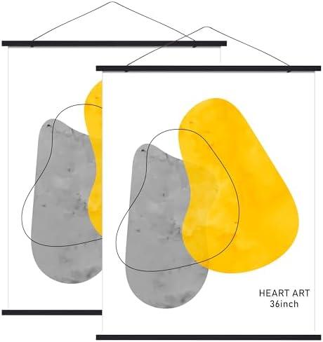 HEART ART Magnetic Poster Hanger Frame,36x24,36x48,36x12 Poster Frame Wood Wooden Magnet Hanging Kit for Walls Map Canvas Artwork (Black,2 PACK)