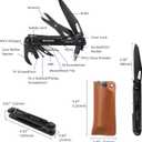ROCKTOL Multitool Gen-R Lite, Retro Black EDC Pocket Knife VG10 Blade, Compact 15-in-1 Multi-tool with Screwdriver, Large Scissors, Glass Breaker, Leather Sheath, Lightweight for Hiking, Camping