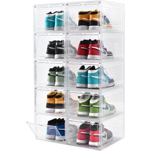 Large Shoe Boxes Clear Plastic Stackable，Drop Front Shoe Box with Clear Door, Shoe Containers For Sneaker Display,Fit up to US Size12