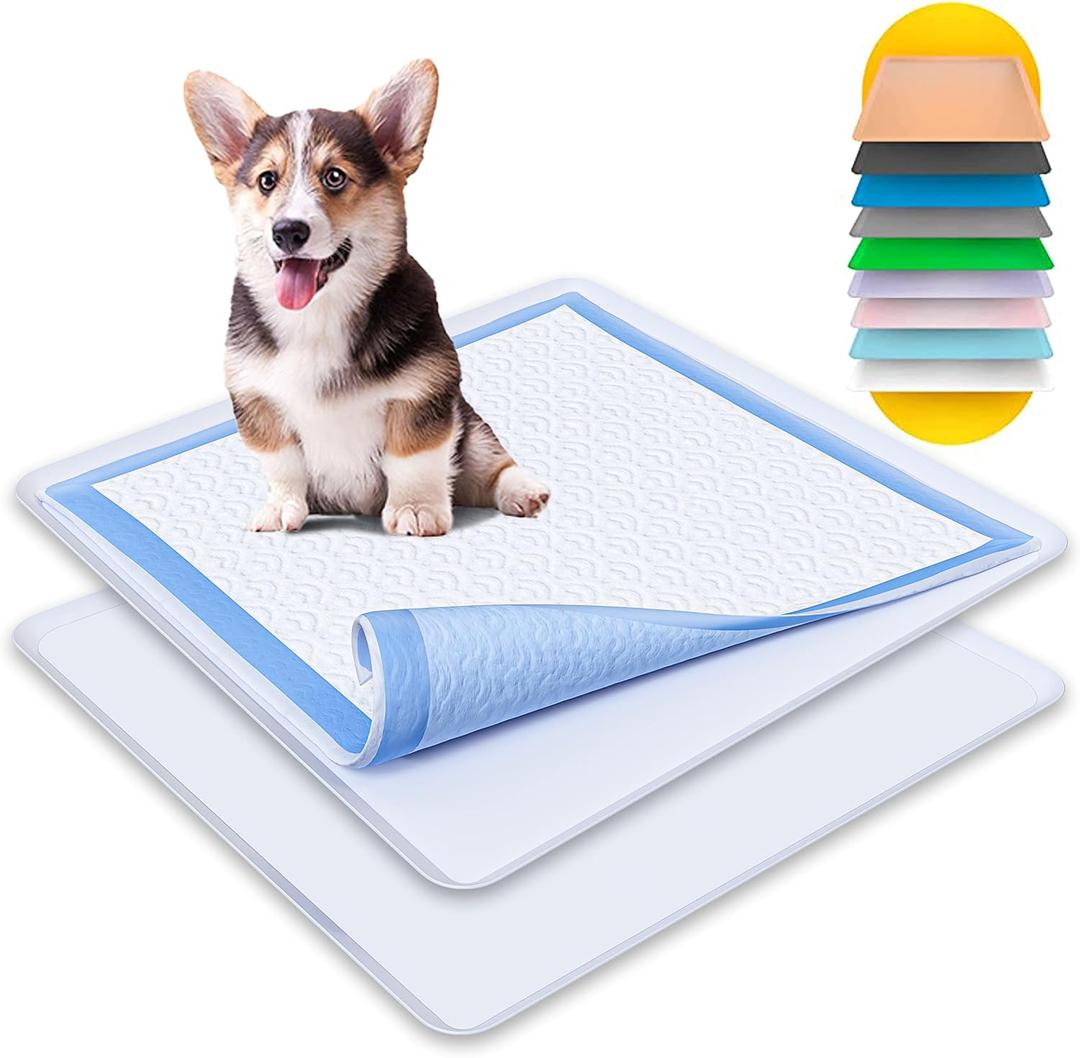 TidyFriend 2 Pack Dog Pee Pad Holder Tray - Fits Up to 24 x 24 Pee Pad Holder for Dogs - Stable Grip, Raised Edges, Quick-Wipe Silicone Surface Dog Pad Holder for Indoor Flooring Protection (Grey) (Gray)