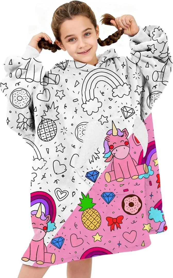 Wearable Blanket Hoodie for Kids, Coloring Teen Hoodie Blanket