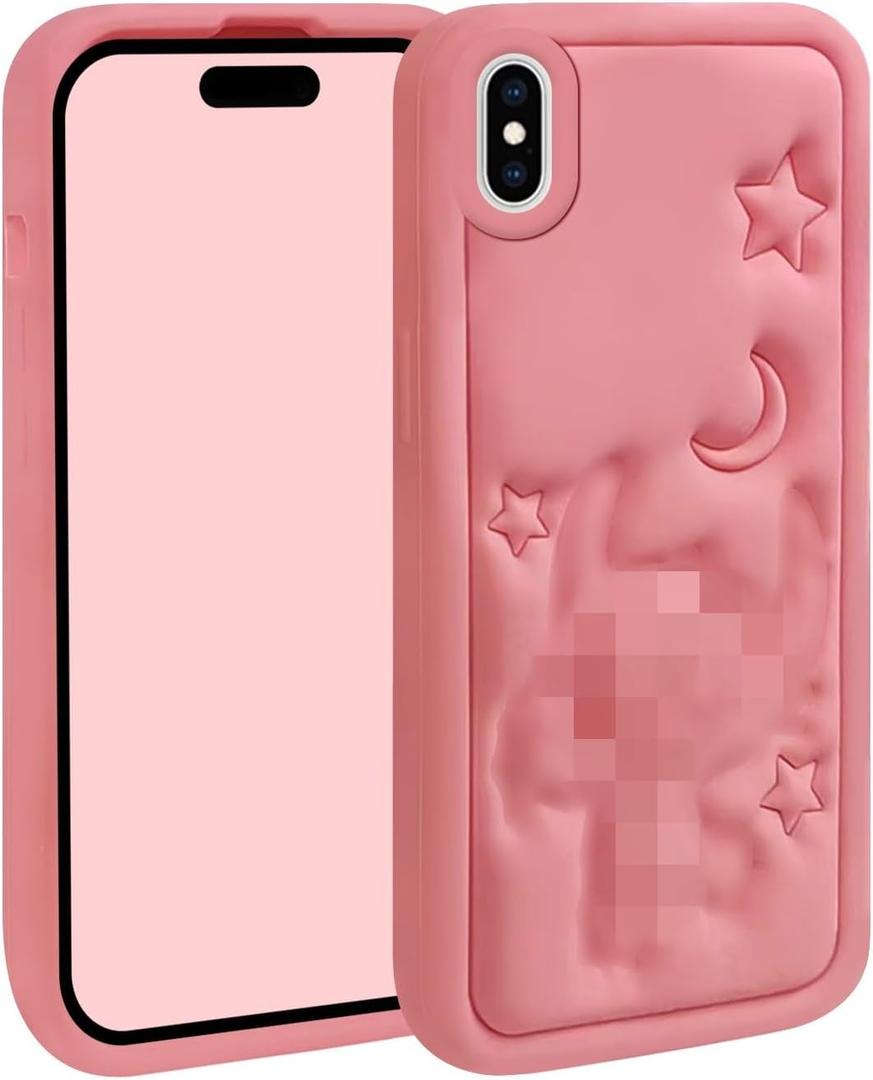 Compatible with iPhone X/XS Case, Cool Cute 3D Cartoon Unique Soft Silicone Animal Anime Character Shockproof Anti-Bump Protector Boys Girls Gifts Cover Housing Skin Shell Pink