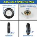GICOOL 16" Flat-Free Solid Tire and Wheel, 4.80/4.00-8" Wheelbarrow Tire, 3" Centered Hub, 5/8" Axle Bore Hole,for Garden Wagon Cart Trolley Dolly Replacement(2 Pack)