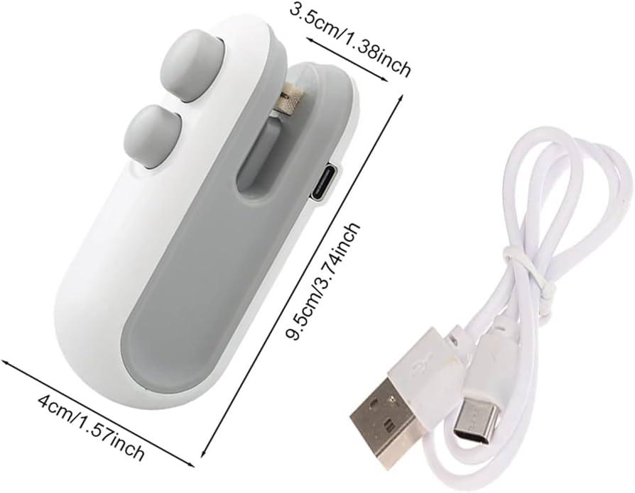 2Pcs Mini Bag Sealer, 2026 New 2 in 1 Mini Bag Sealer with Cutter and Magnet, Portable Handheld 2 in 1 Rechargeable Plastic Bags Snack Sealer (Blue + White)