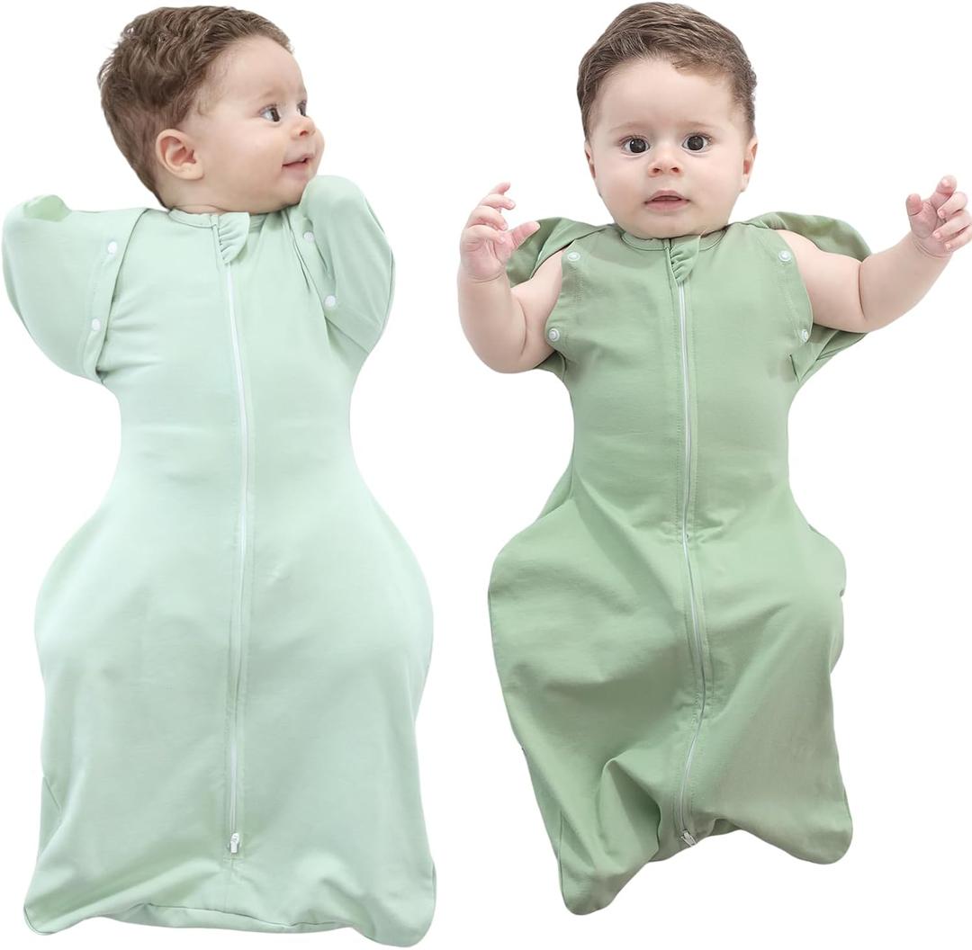 2 Pack Baby Sleep Sack 3-6 Months Soft Cotton Arms Up Swaddle for Newborns Boys Girls, 3-Way Transitional Wearable Sleeping Bag Snug Fit with Removable Cuff Sleeves, 2-Way Zipper Easy Diaper Changing