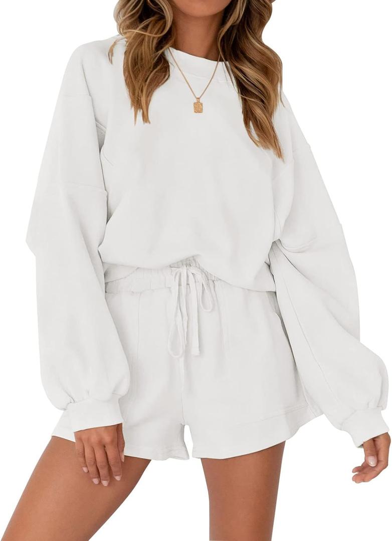 MEROKEETY 2026 Spring Lounge Sets for Women Oversized Batwing Sleeve Casual Top and Shorts 2 Piece Outfits Sweat Set, M