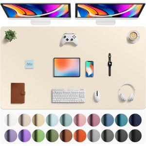 Aothia Faux Leather Desk Mat - Large Mouse Pad, Non-Slip PU Leather Blotter, Waterproof Writing Surface for Office and Home (Beige, 63" x 24")