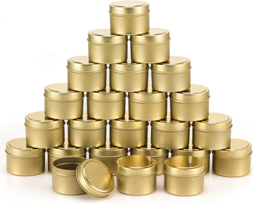 SONVIIBOX 24pcs Gold Candle Tins, 4oz, DIY Candle Making Kit, Storage Jars, Adult, Unisex, Traditional, Christmas