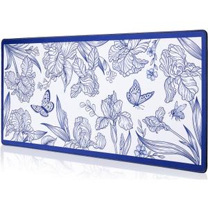 Blue Large Extended Mouse Pad, Beautiful Flowers Plants, Waterproof Mouse Mat for Home and Office, Gaming Mousepad Laptop Keyboard Mat with Non-Slip Base, Stitched Edges (31.5"x11.8"x0.12")