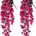 Lvydale 2PCS Artificial Bougainvillea Hanging Flowers Faux Plants for Outdoor Outside Summer Decoration, Fake Silk UV Resistant Realistic Long Trailing Vines for Home Porch Patio Balcony Yard, Hotpink