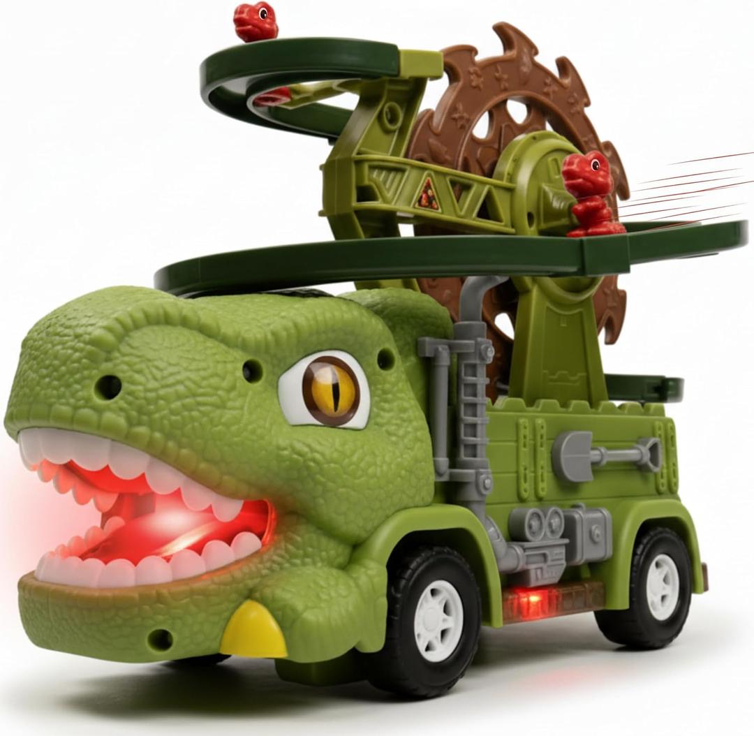 Dinosaur Truck Toy For Kids Ages 3 4 5 6 7 8, 3-in-1 Dinosaur Truck, 3 Sliding Little Dinos On Tracks , & Glow in Dark Mode. Includes Obstacle Detection For Continuous Play And Endless Adventure.