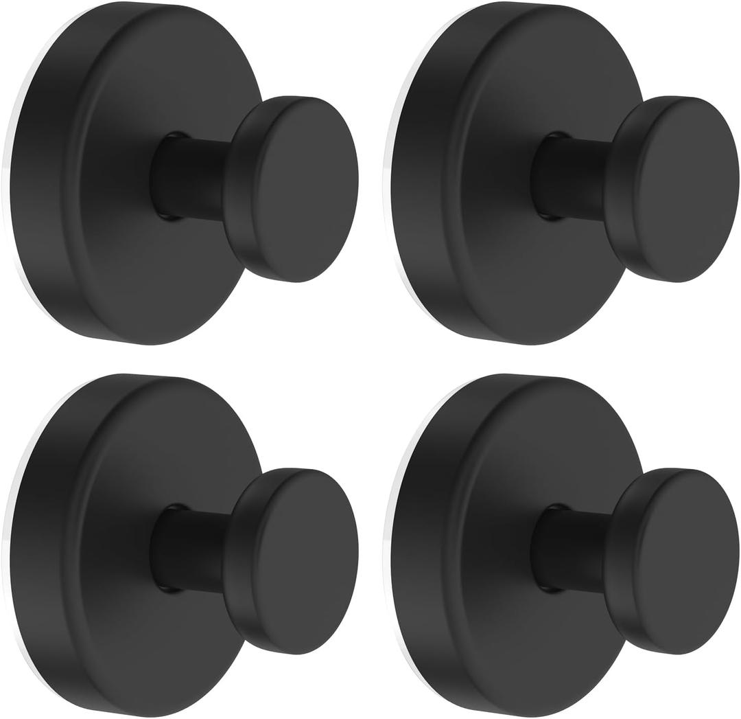 Hviiso Suction Cup Hooks for Glass Window, Mirror, Wreaths - Shower Hooks for Inside Shower, No Drill Towel Hooks for Bathrooms, Bath Robe Coat Looafh Hook for Hanging - Black (4 Pack1)