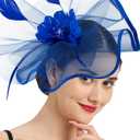 Tea Party Fascinator Hats for Womens 50s Floral Feather Headwear Derby Hats for Wedding Cocktail Party Hat (Blue)