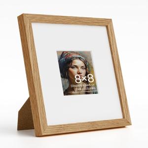 Vivelove 8x8 Natural Oak Picture Frames with Real Glass,Crafted Photo Frame with Mat to 4x4 Picture Display,Photo Gallery Wall Frame,Picture Tabletop & Wall Decoration