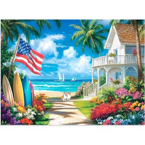 500 Pieces Puzzle for Adults, Beach Dog Flower Puzzle, Recycled Cardboard Jigsaw Puzzles 500 Pieces, Challenging Puzzles Game Home Art Decor Birthday Party Gift Toy for Friends Seniors 20.5 * 15 inch