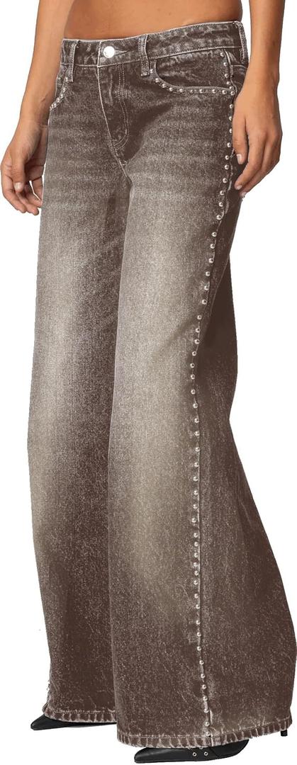 Forever 21 Low Rise Wide Leg Denim Pant with Stud Details Size 4