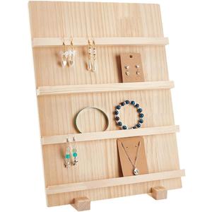 PH PandaHall 4-Tier Wooden Earring Display Stand, Retail Jewelry Display Riser Removable Showcase with Slots Rustic Earring Display Card Holder for Selling Craft Showing Exhibition Jewelry Storage