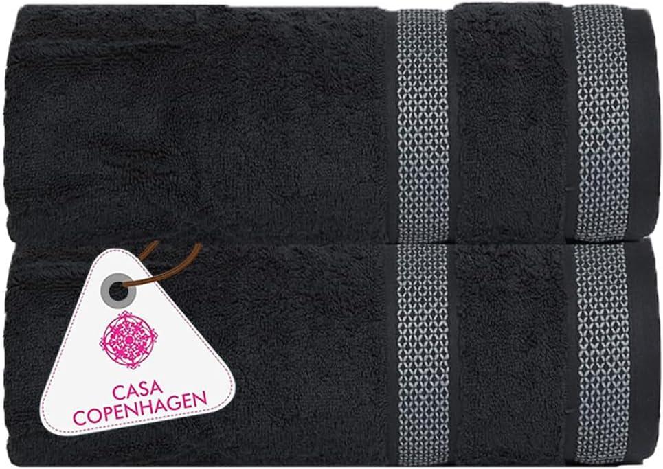 CASA COPENHAGEN Solitaire Towel, 2 Piece Bath Sheet Towel Set- Pine Grey, 600 GSM Designed in Denmark Made of Soft Egyptian Cotton for Bathroom, Kitchen & Shower (2Pcs Bath Sheet, Pine Grey)