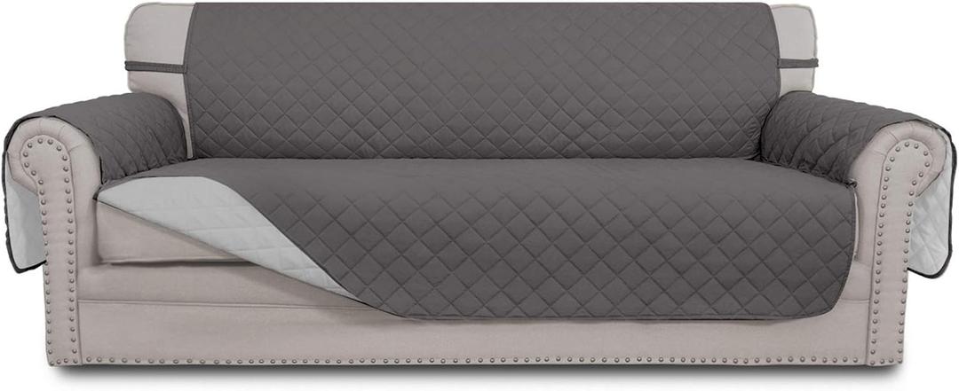 Easy-Going Reversible Oversized Couch Cover for 3 Cushion Couch Sofa Cover for Dogs Water Resistant Furniture Protector Cover with Foam Sticks for Pet (Oversized Sofa, Gray/Light Gray) (X-Large Sofa)