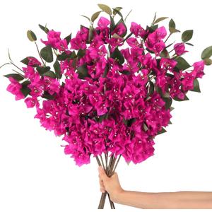 10PCS Artificial Flowers Bougainvillea Vines 29.50" Silk Bougainvillea Branches Deep Pink Faux Bougainvillea Long Stem Fake Flowers for Home Garden DIY Decor Wedding Centerpieces (Deep Pink)