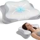 Cervical Neck Pillow - Cooling Ergonomic Neck Support Pillow for Sleeping, Orthopedic Contour Memory Foam Pillows for Side, Back & Stomach Sleepers with Pillowcase (Grey)