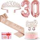 30th Birthday Decorations for Her, Including 30th Birthday Sash and Tiara, Cake Topper and Candles, Number Balloons, 30 Year Old Gifts for Women