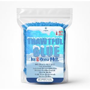 Thawtful Blue Ice & Snow Melt  Snow Melt, Rock Salt, Driveway & Sidewalk Salt for Ice, Blue Granular Rock Salt, Melts to 16F (27C)  Resealable Zip Bag (3 QUARTS - 6.4 lb.)