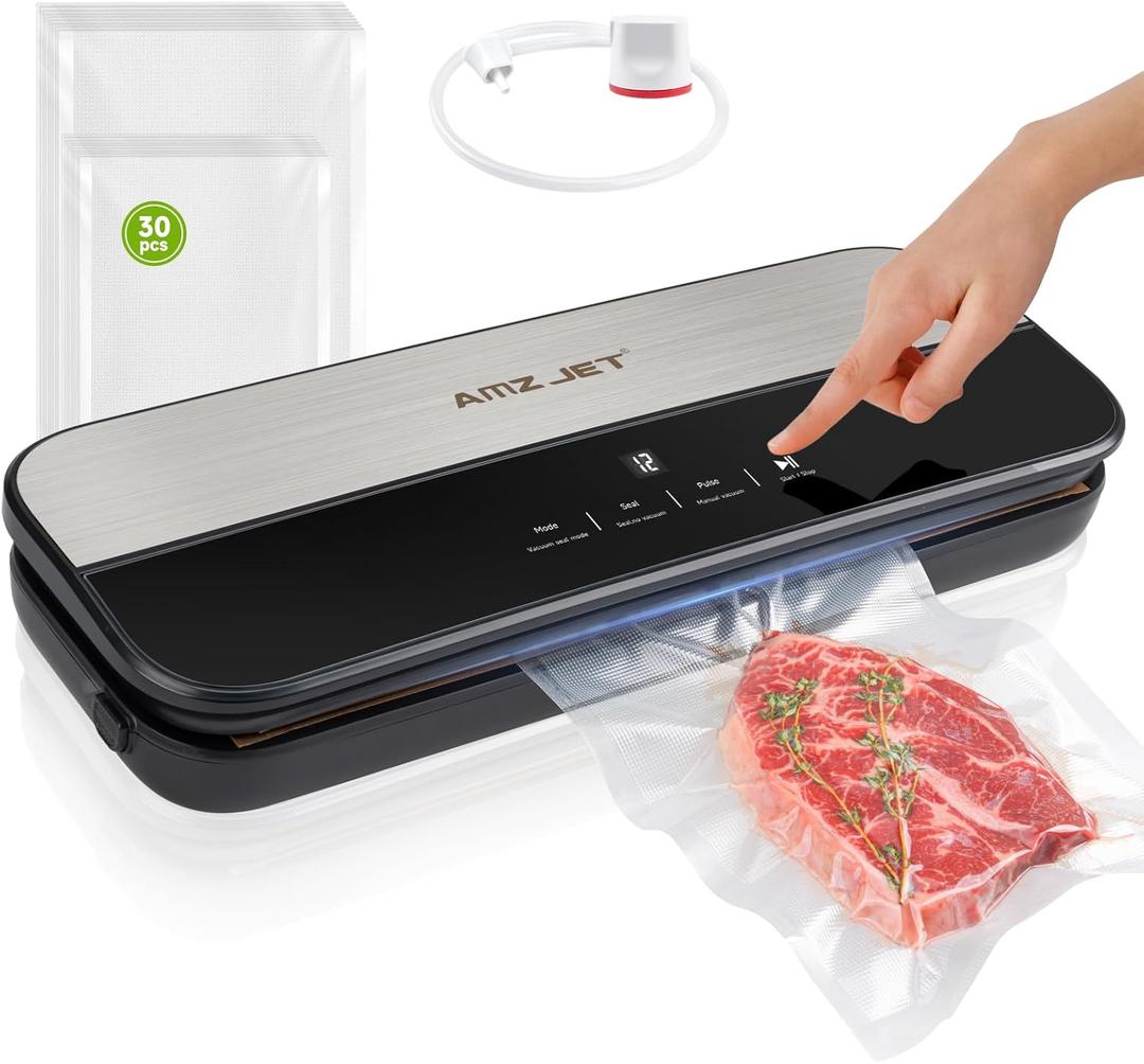 Food Sealer Vacuum Sealer-Tempered Glass Stainless Steel panel, LED Touch Control, Digital Display, Pulse/Moist/Dry/Seal/External Suction Modes, Includes 30 Vacuum Bags & Built-in Cutter (Black Gray) Food Sealer Vacuum Sealer-Tempered Glass Stainless Steel panel, LED Touch Control, Digital Display, Pulse/Moist/Dry/Seal/External Suction Modes, Includes 30 Vacuum Bags & Built-in Cutter (Black Gray)