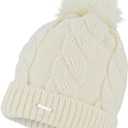 Spyder Women's Cable Knit Pom Pom Beanie with Ribbed Cuff (White)