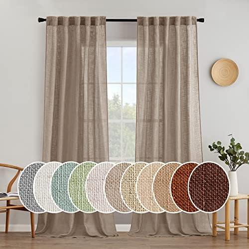MIULEE Taupe Linen Curtains 90 Inch Long for Bedroom Living Room, Soft Thick Linen Textured Window Drapes Semi Sheer Light Filtering Back Tab Rod Pocket Burlap Look Farmhouse Country Decor, 2 Panels