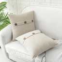 HWY 50 Cream White Chenille Throw Pillow Covers 18x18 Inch with Triple Buttons, Soft Farmhouse Accent Decorative Cushion Cases for Couch Sofa Bed Living Room Bedroom Pack of 2