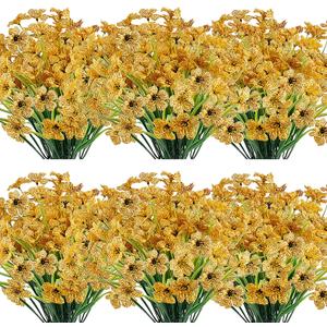 20 Bundles Artificial Flowers Outdoor UV Resistant Fake Flowers No Fade Faux Plastic Plants Garden Porch Window Box Decorating (Yellow)