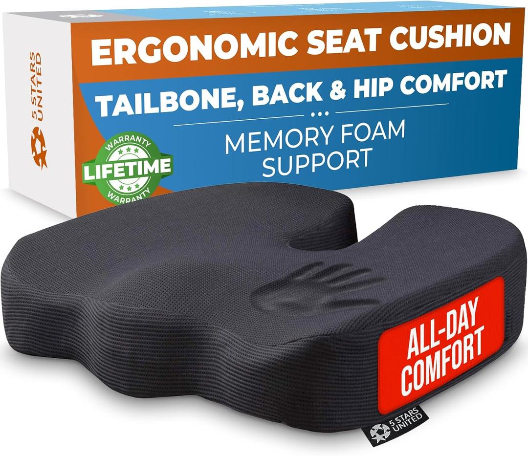 Seat Cushion for Office Chairs - Fits 18"x14" Seats, Tailbone, Coccyx Pain Relief - Butt, Pressure & Sciatica Relief - Gaming, Wheelchair, Car & Desk Pillow, Black (Standard) Seat Cushion for Office Chairs - Fits 18"x14" Seats, Tailbone, Coccyx Pain Relief - Butt, Pressure & Sciatica Relief - Gaming, Wheelchair, Car & Desk Pillow, Black (Standard)