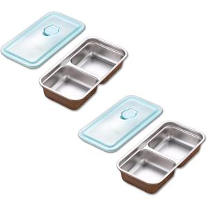 Stainless Steel Snack Containers, 2 Compartment lunch box with Lids, Reusable Food Storage Containers with Lids for Travel, Outdoor, Camping (2pcs)