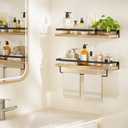 AMADA HOMEFURNISHING Bathroom Shelves with Towel Bar, Floating Shelves, Wall Shelves for Bathroom/Living Room/Kitchen/Bedroom, Light Brown, Set of 2 - AMFS01