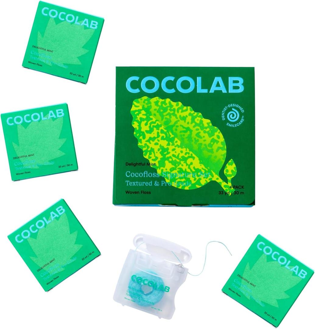 Cocofloss Woven Dental Floss, Dentist-Designed Oral Care, Mint, Waxed, Expanding, Vegan, Kid-Friendly String Floss with Coconut Oil, 4 Spools (33 yd Each) (99 Foot (Pack of 4))