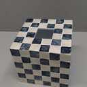 CHI AN HOME 5.7" Tissue Box Cover, Handmade Checkered Cube Tissue Box Cover with Capiz Shells, Decorative Tissue Holder for Living Room, Bathroom, Bedroom or Office (Navy Blue, Square)
