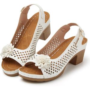 Epsion Women's Platform Heels Block Chunky Sandals Open Toe Ankle Strap Shoes Fashion Dress Summer Beach Sandal 2026 (White)
