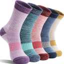 Merino Wool Hiking Socks Thermal Warm Winter Cozy Cushioned Moisture Wicking Crew Socks for Women 5 Pairs, Large