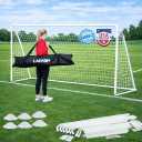 Soccer Goal 126 Larkon Backyard, Training and Tournament Size Durable Rust-Free Guarantee Steel Frame for Kids and Adults with Net, Cones, Storage Bag, Stakes and Easy Assembly