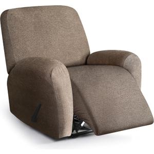 Recliner Chair Covers 4 Piece Stretch Couch Covers Recliner Slipcovers Couch Furniture Protector with Stripe Jacquard Sofa Cover Washable for Pets (Brown) (1 Seater)